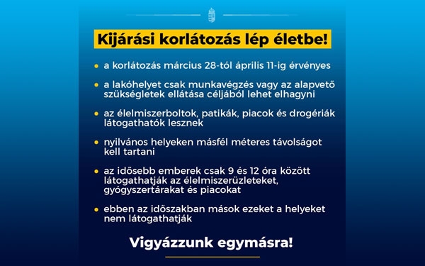 Kijárási korlátozást vezetnek be Magyarországon március 28-tól